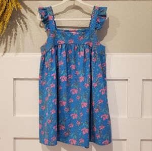 By The River, Anthropologie Babydoll Sundress, Blue/Pink Floral, Wm Lg, NWT